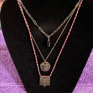 Free People Lenker Layered Necklace Gold with Red & White NWT